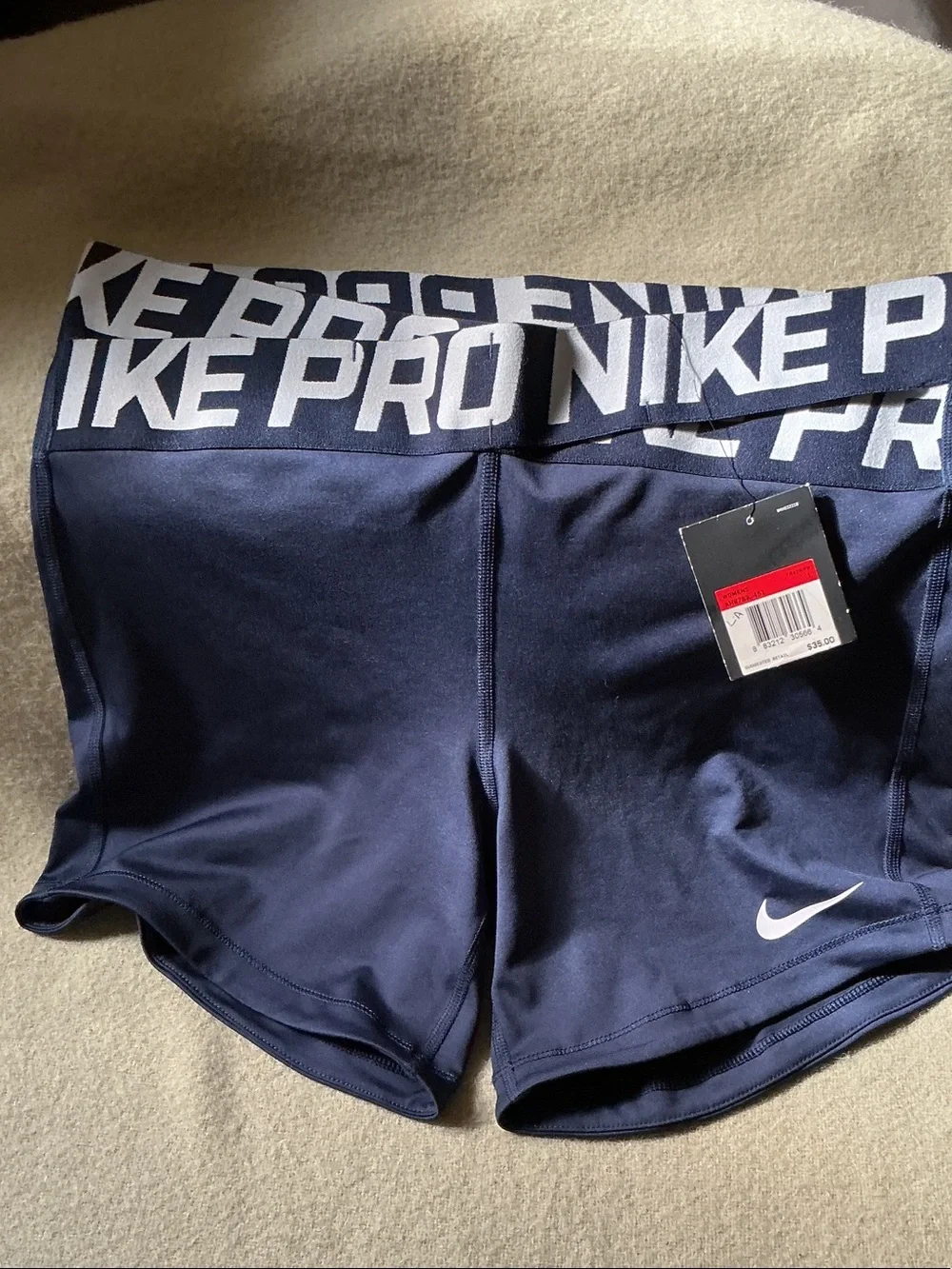 Nike Pro Navy Blue Compression Training Shorts with White Logo